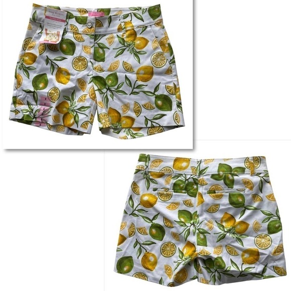 Isaac Mizrahi Lemon Lime Scattered Print Tailored Short Yellow Green Size 6 - Picture 8 of 8
